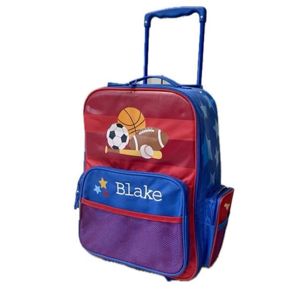 ROLLING SUITCASE BACKPACK 18’ RED BLUE Blake name Embroidered back to the school - Picture 1 of 16